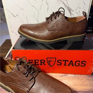 New Deer Stags Men 7 M Laced-Up Zander Oxford Dress Shoes Dark Brown Memory Foam